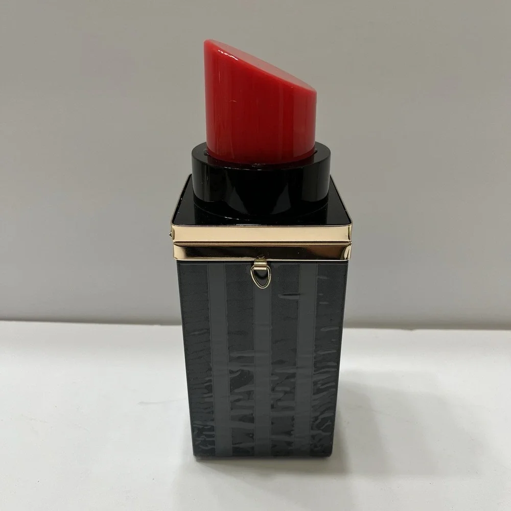 Lipstick Purse Red Black Gold Plated Clasp & Crossbody Chain Novelty 8.5x3